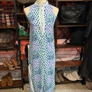 Lilly Pulitzer Blue and White Patterned Maxi Dress